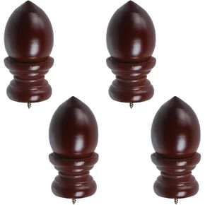 T Tulead Red Brown Finials for Curtain Rod, Curtain Rod Holders Drapery Rod Holder Wooden Drapery Finial Pack of 4