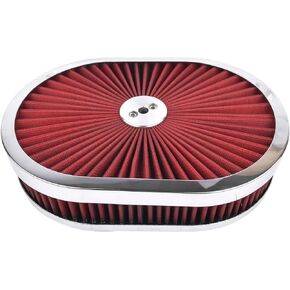 12" x 2'' Oval Super Flow Thru Air Cleaner with Washable Black Element for 5-1/8" Carb Neck