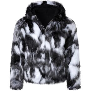 FANARCHER Men's Winter Luxury Overcoat Faux Fur Hoodie Coats Long Sleeve Jackets Parka Outwear