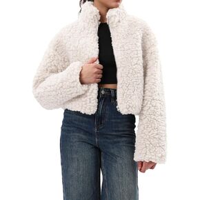 Xintianji Womens Fuzzy Fleece Zipper Cardigan Jackets- معاطف طويلة الأكمام الشتوية مع جيوب