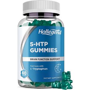 5-HTP Gummies 200mg, 5HTP & L-Tryptophan Supplements for Stress Relief, Brain Support, Blueberry Flavor, 60 Chewables
