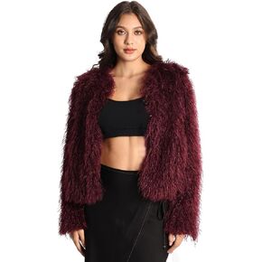Women's Faux Fur Coat Fluffy Long Sleeve Vintage Shaggy Warm Jacket