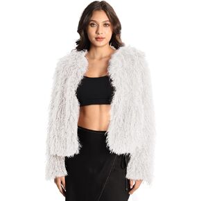 Women's Faux Fur Coat Fluffy Long Sleeve Vintage Shaggy Warm Jacket in Kuwait