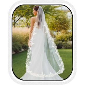 EASEDAILY Lace Bride Wedding Veils Long 1 Tier Bridal Tulle Veil with Comb for Women and Brides