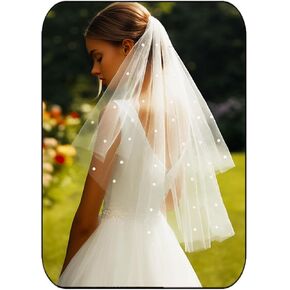 LeateDaily Pearl Bride Wedding Veils White Short Elbow Length 2 Tier Tier Tulle Tulle مع مشط