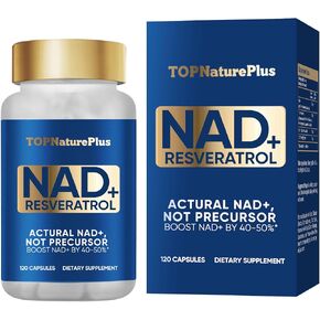 NAD+ Supplement 1000 mg Pure Organic, Highest NAD+ Resveratrol Supplement Max Absorption for Energy and DNA Repair, Aging Defense, Brain Function Support, 120 Capsules