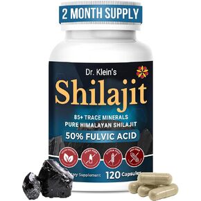 15,000MG Dr. Klein's Shilajit for Men & Women with 50% Fulvic Acid & 85+ Trace Minerals, Pure Himalayan Shilajit Extract Capsules 250mg, Better Than Resin, Immune Support, 60 Count 1 Month Supply
