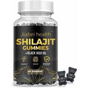 Shilajit Gummies - 3 in 1 with Sea Moss, Black Seed Oil, Ashwagandha -Gokshura with 85+ Minerals, Authentic Flavor, 100% Natural, 60 Gummies