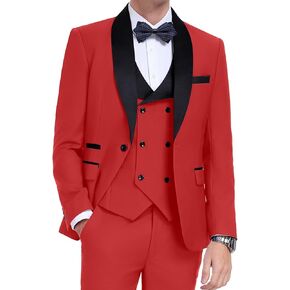 Men's Tuxedo 3 Piece Slim Fit Suit One Button Shawl Lapel Blazer Wedding Prom Jacket Double Breaste Vest Pants