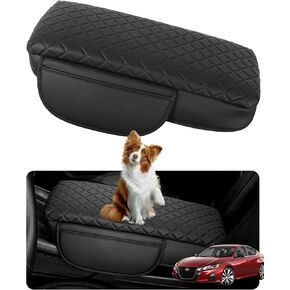 Armrest Cover for Nissan Altima Center Console Pad with Organizer Storage Pockets, Black Faux Leather Arm Rest Lid Protector Cushion Interior Accessories (2019-2025)