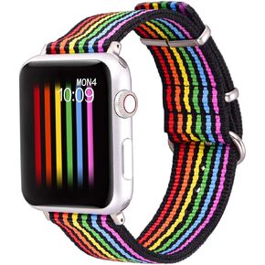 Bandmax Rainbow Band Compatible with Apple Watch 38MM 40MM Women Nylon Denim Cloth LGBT Parade Strap Replacement Wristband Accessory New Adapter Compatible for Iwatch Series SE 7/6/5/4/3/2/1