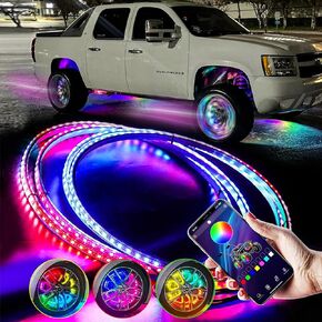 Dream Chasing Flow Color LED Tires Lights Car Truck 17" Single Row Wheel Ring Lights Kit APP Control More Than 92 Lighting Multi Colors Modes