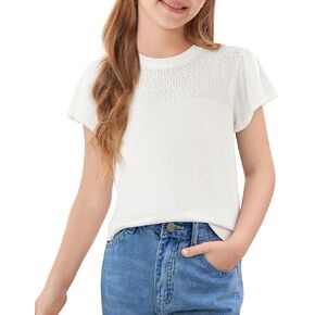 GRACE KARIN Girls Knit Short Sleeve T-Shirts Ruffle Fashion Tops Tees 6-14Y