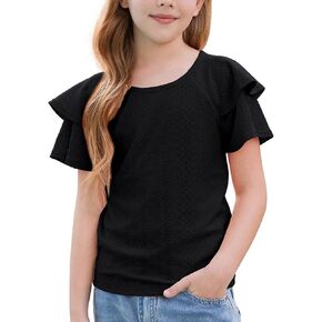 GRACE KARIN Girls Double Ruffle Summer Short Sleeve Tee Tops Shirts Size 6-14