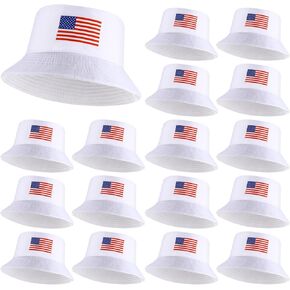 16 Pcs American Flag Bucket Hats Bulk 4th of July Fisherman Hats Patriotic Summer Beach Sun Cap for Women Men