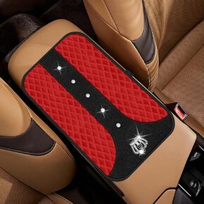 Pink Bling Car Console Cover Hot Pink Arm Rest Center Console Cushion Pad, Universal Anti-Slip Leather Armrest Box Decor Protector with Crystal Sparkling Rhinestone Car Accessories(Pink)
