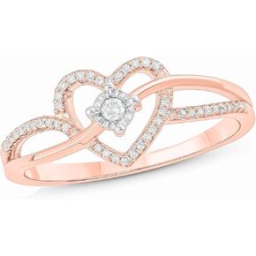 Cali Trove 1/10 CT Natural Diamond Heart Promise Rings for Women 14KT & 18KT Gold Vermeil Engagement Promise Ring for Her Gifts for Women