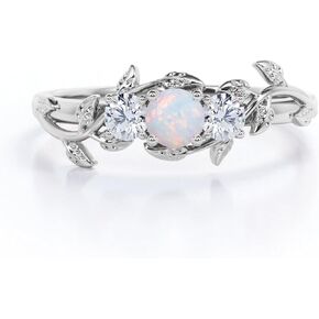 Opal Rings Sterling Silver Wedding Rings for Women, White Opal Engagement Promise Band Ring Anniversary Promise Rings for Her with Free Engraving