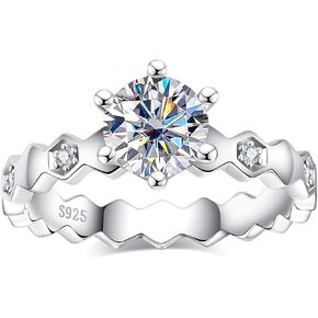 Moissanite Engagement Rings 1ct D Color VVS1 Clarity Round Brilliant Cut S925 Sterling Silver 6 Prong Solitaire Stackable Promise Rings for Women with Certificate
