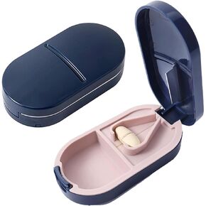 Pill Cutter Splitter for Small and Tiny Pills - Pill Cutter 1/2 - Cuts Vitamins - Easy Open Snap Button. Back Storage (Blue)