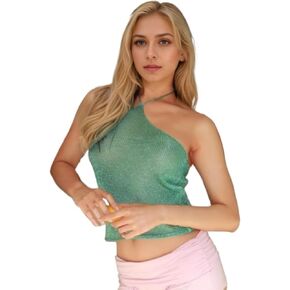 HALTER TOP MESH TOP SPARCLY SPARCLY DOLY SLEEVELESS DISAL TOP SEXY Y2K TED TOP