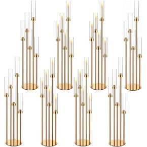 42.5in Gold Candelabra Centerpieces for Tables Candlestick Holders Decor Wedding Centerpiece Table Decorations 5 arm Candle Holder Set of 10 Acrylic lampshade Fit 0.9" LED Candle