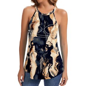 WOWENY Halter Tank Top for Women with Built in Bra Flowy Summer Loose Fit Camisole Sleevless Padded Pleated Dressy Cami Shirt
