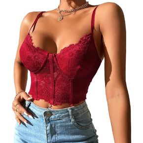Lilosy Sexy Floral Lace Sheer Longline Crop Cami Top