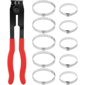 CV Boot Clamp Plier with 10PCS Stainless Steel Boot Clamps, Small and Large Stainless Steel Universal Adjustable Drive Shaft CV Boot Crimp Clamp Collar Pliers for Most Cars