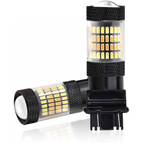 Super Bright 3157 3057 4157 3155 3457 1157 Switchback LED Bulb，Projector Replacemnt for DRL Daytime Running Lights and Trun Singal lights，White/Amber，2Pcs