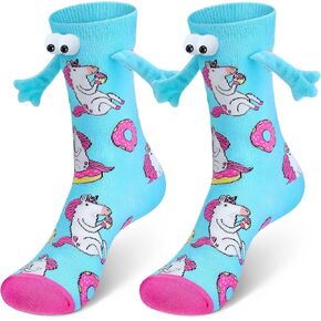 Novelty Magnetic Hand Holding Socks Funny Unicorn Donut Happy Birthday Holding Hands Sock for Girls Blue Pink Cute Crazy Animal Couple Socks Graduation 2025 Gifts