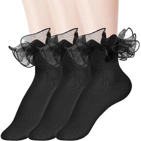 3 Pairs Girls Ruffle Socks, Ruffle Socks Woman, Girls Dress Socks Bulky Princess Dress Socks, Cute Cotton Socks