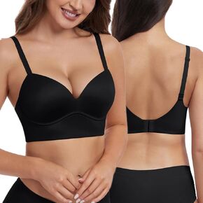 HACI Women's Push Up Bra Plunge V Neck Padded No Underwire T Shirt Longline Bralette Wireless