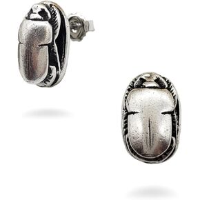 Egyptian Scarab Post Earrings - Silver Finish - Made in USA
