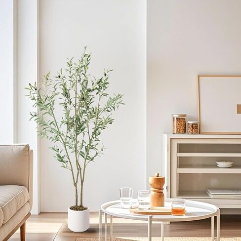 شجرة الزيتون المزيفة الاصطناعية طولها 6 أقدام 1 حصص مع زارع أبيض فو شجرة الزيتون الحرير للمنزل ديكور المكتب in Kuwait