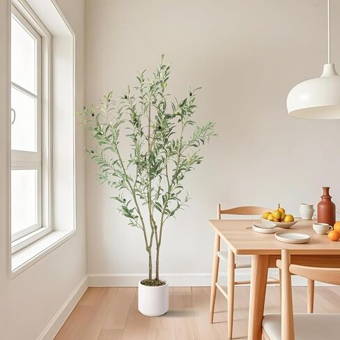 شجرة الزيتون المزيفة الاصطناعية طولها 6 أقدام 1 حصص مع زارع أبيض فو شجرة الزيتون الحرير للمنزل ديكور المكتب in Kuwait