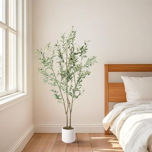 شجرة الزيتون المزيفة الاصطناعية طولها 6 أقدام 1 حصص مع زارع أبيض فو شجرة الزيتون الحرير للمنزل ديكور المكتب in Kuwait