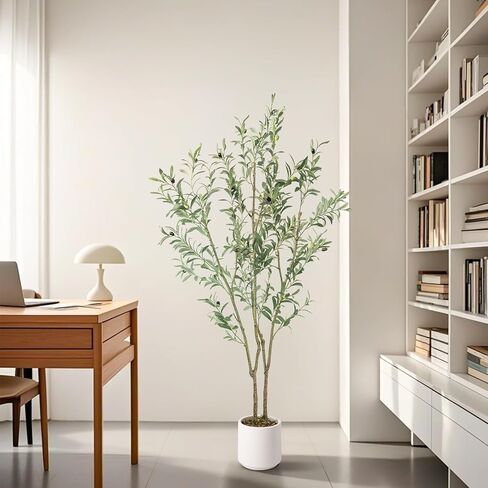 شجرة الزيتون المزيفة الاصطناعية طولها 6 أقدام 1 حصص مع زارع أبيض فو شجرة الزيتون الحرير للمنزل ديكور المكتب in Kuwait
