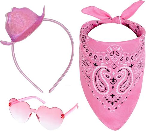 Cowboy Hat Headband Pink Mini Cowgirl Hat Headband Heart Glasses Bandana for Women Halloween Costume Masquerade Party in Saudi Arabia