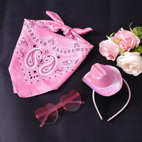 Cowboy Hat Headband Pink Mini Cowgirl Hat Headband Heart Glasses Bandana for Women Halloween Costume Masquerade Party in Saudi Arabia