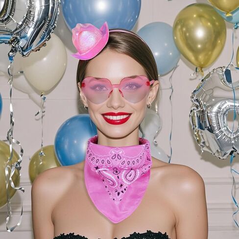 Cowboy Hat Headband Pink Mini Cowgirl Hat Headband Heart Glasses Bandana for Women Halloween Costume Masquerade Party in Saudi Arabia