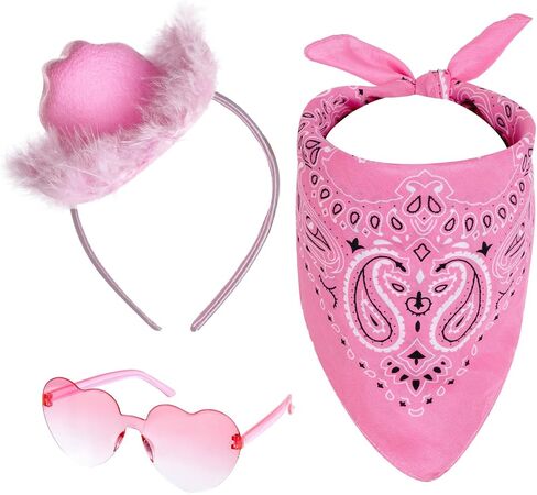 Cowboy Hat Headband Pink Mini Cowgirl Hat Headband Heart Glasses Bandana for Women Halloween Costume Masquerade Party in Saudi Arabia