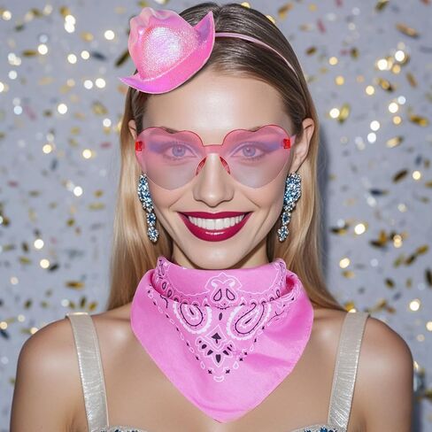 Cowboy Hat Headband Pink Mini Cowgirl Hat Headband Heart Glasses Bandana for Women Halloween Costume Masquerade Party in Saudi Arabia