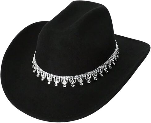 Verdusa Woment Western Boho Cowboy Hat Hat Rhinestone equin Wide Brim Cowgirl Hat in Saudi Arabia