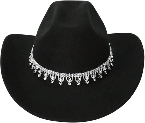 Verdusa Woment Western Boho Cowboy Hat Hat Rhinestone equin Wide Brim Cowgirl Hat in Saudi Arabia