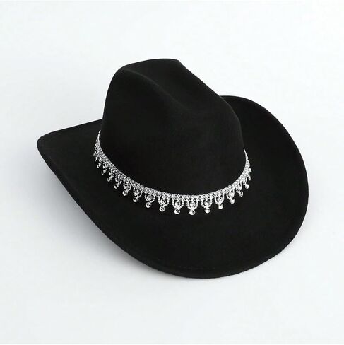 Verdusa Woment Western Boho Cowboy Hat Hat Rhinestone equin Wide Brim Cowgirl Hat in Saudi Arabia