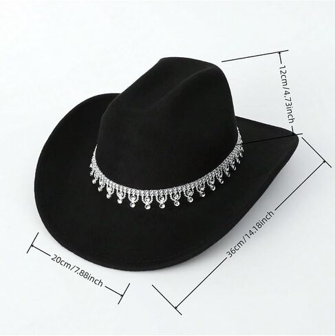 Verdusa Woment Western Boho Cowboy Hat Hat Rhinestone equin Wide Brim Cowgirl Hat in Saudi Arabia