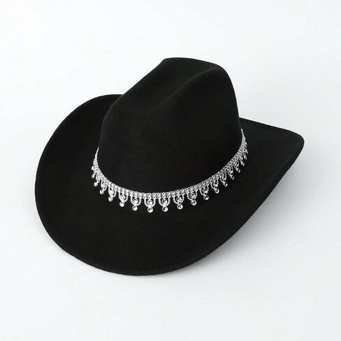 Verdusa Woment Western Boho Cowboy Hat Hat Rhinestone equin Wide Brim Cowgirl Hat in Saudi Arabia