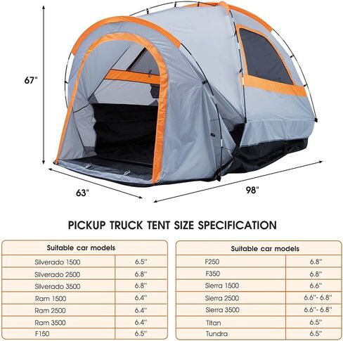 Pickup Truck Tents, Waterproof Pu2000mm Double Layer Truck Bed Tent with Rainfly for 2 Person, Portable Truck Tent for Camping, Fishing, Travel in Saudi Arabia