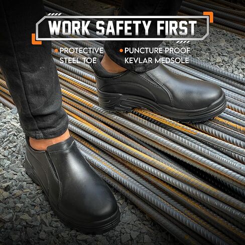 Black Waterproof Steel Toe Work Boots for Men & Women | Women & Men's Steel Toe Boots | Non-Slip- Slip-On Safety Sneakers-Industrial Shoes for Construction, Warehouse, and Outdoor Work Shoes for Youth & Adult in Saudi Arabia